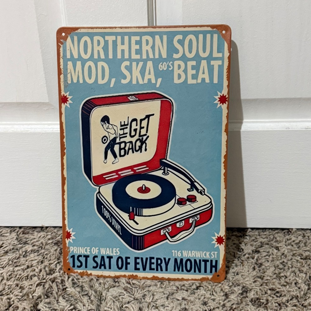 Northern Soul Mod Ska 60s Beat Metal Tin Sign Retro Record Player Wall Art